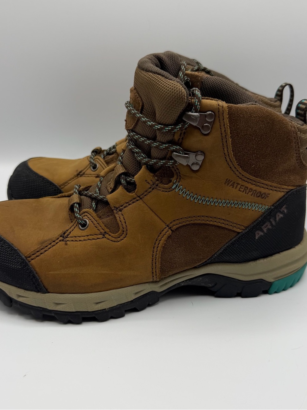 Ariat Skyline Mid Waterproof Hiking Boots Women’s 9B Brown Leather Teal